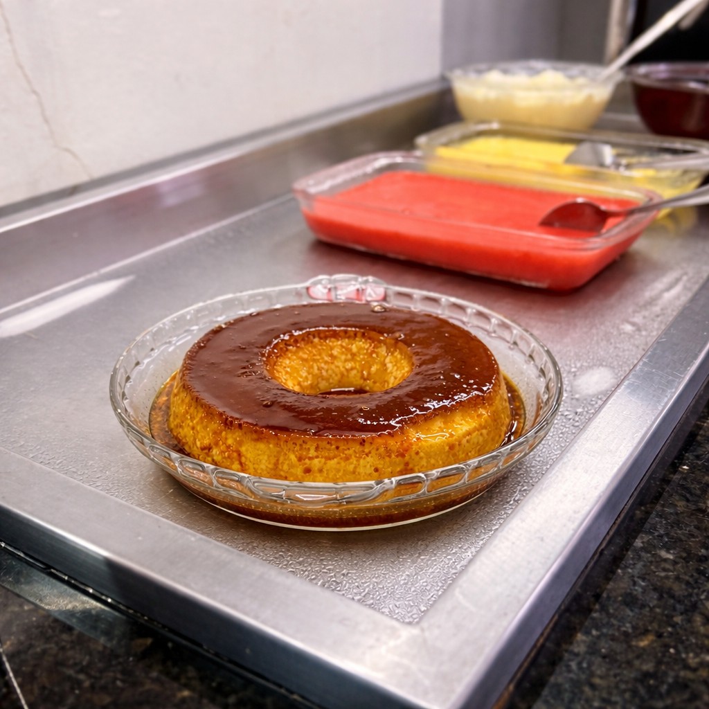 Sobremesas no buffet — pudim e doces